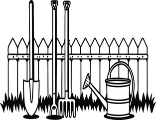 Retro Styled Outdoor Gardening Graphic in Monochrome