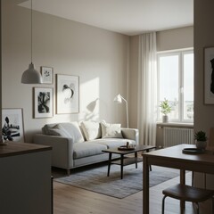 Bright Minimalist Apartment Living Room Interior