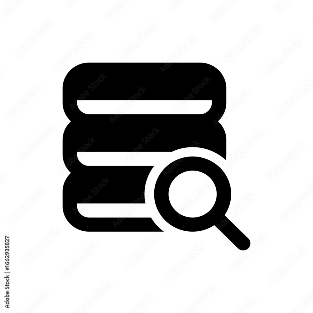 Poster black folder icon with a magnifying glass overlay representing file search and document exploration 