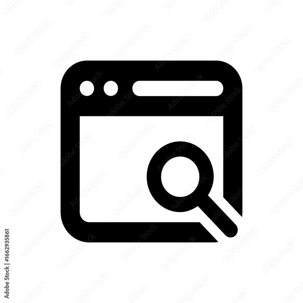Poster browser window with search bar and magnifying glass icon in black and white simple design for web se