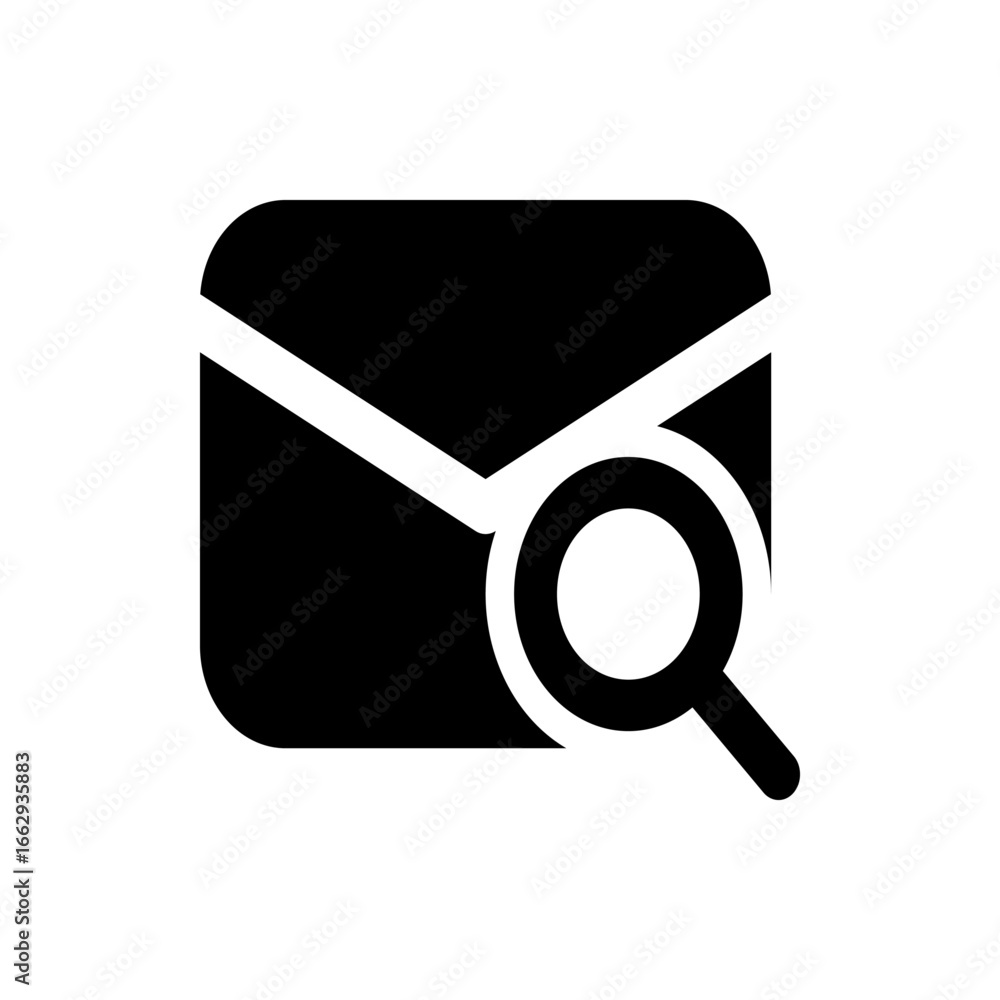 Aufkleber black and white icon depicting an envelope with a magnifying glass overlayed for search functionalit