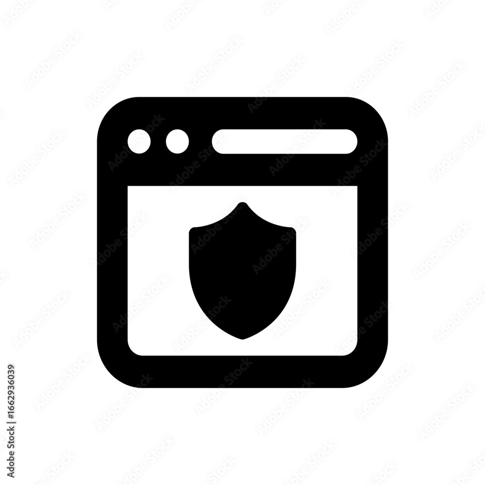 Poster illustration of a secure web browser window with a shield icon indicating safety and protection onli