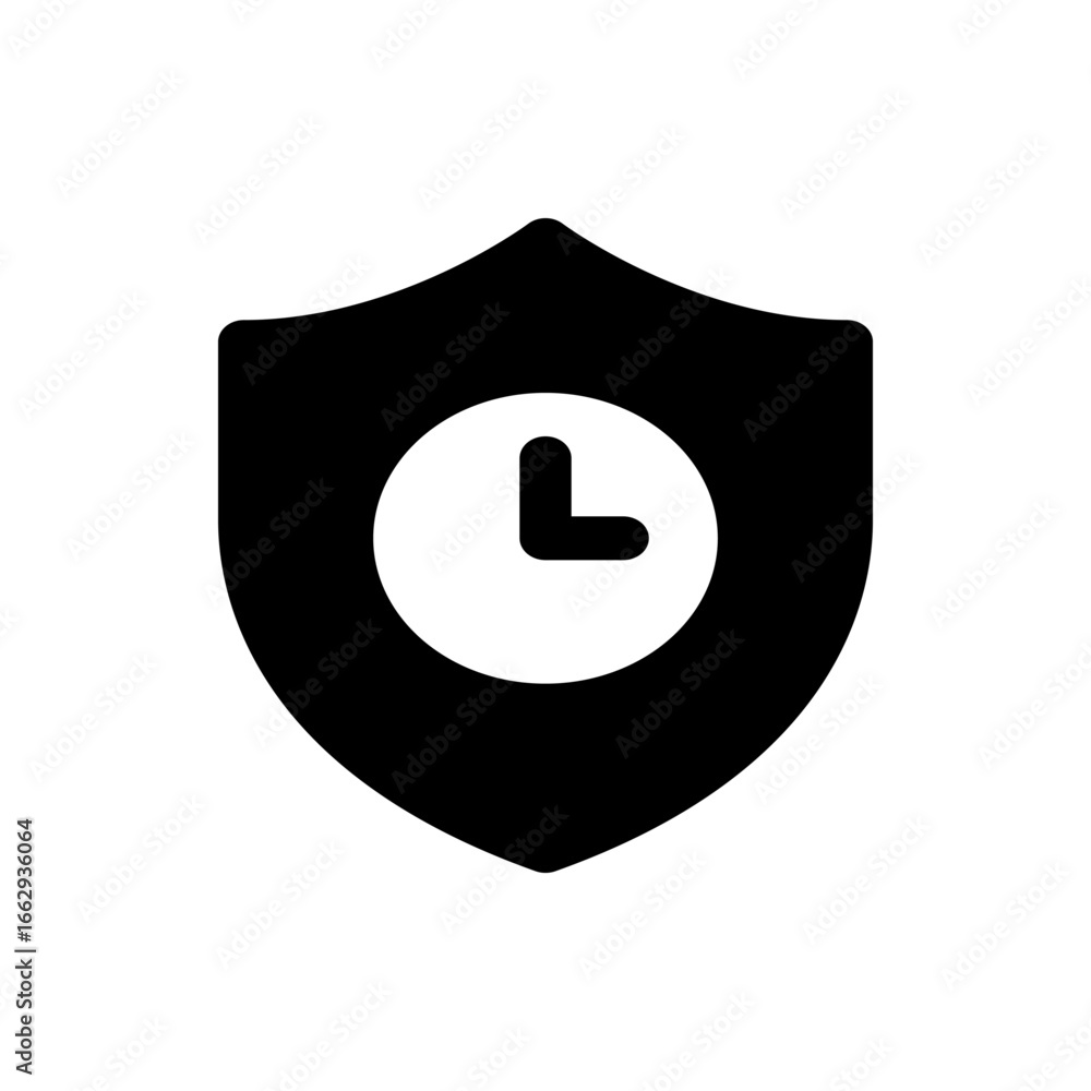 Aufkleber black shield containing a white circle with a clock hand indicating a time on the left side of clock