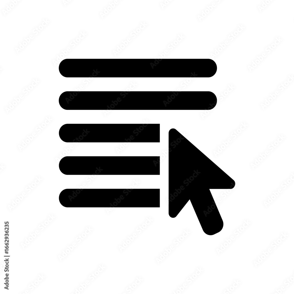 Poster black menu icon with horizontal lines and a cursor pointing to it on a white background image design