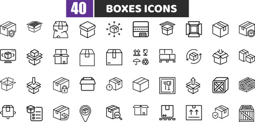 Shipping and Delivery Boxes Line Icons Vector Set
