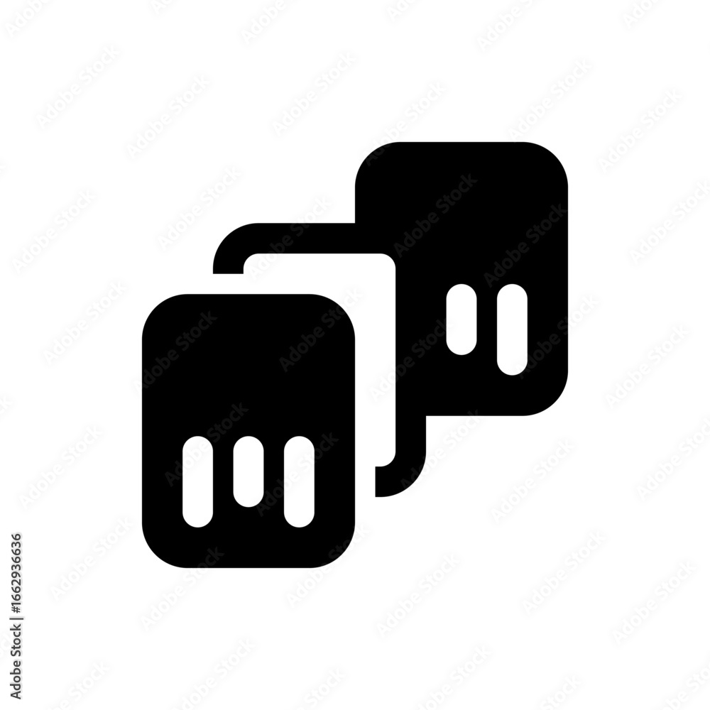 Poster two black message bubbles overlapping each other with three small white lines in each bubble icon de