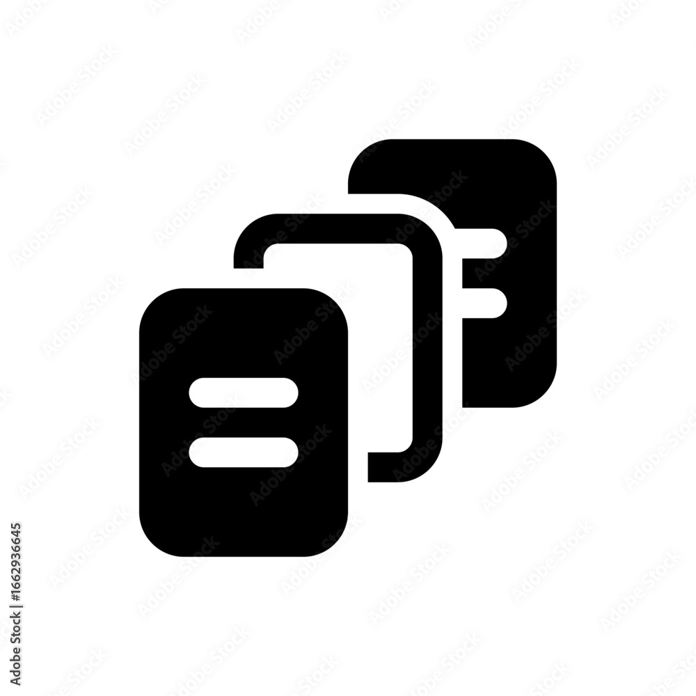Poster three overlapping black rounded squares with horizontal lines and c shaped cutout design element