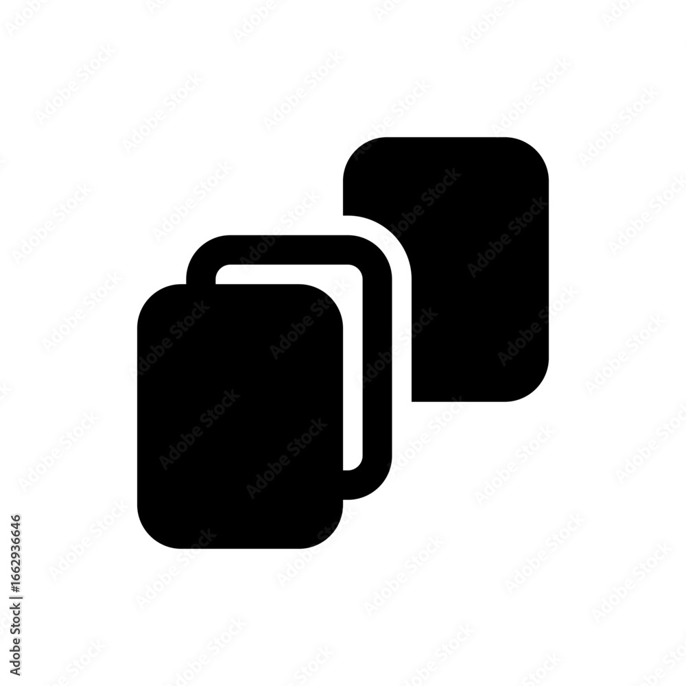 Poster three overlapping rounded square shapes in black color creating a stacked effect with simple design 