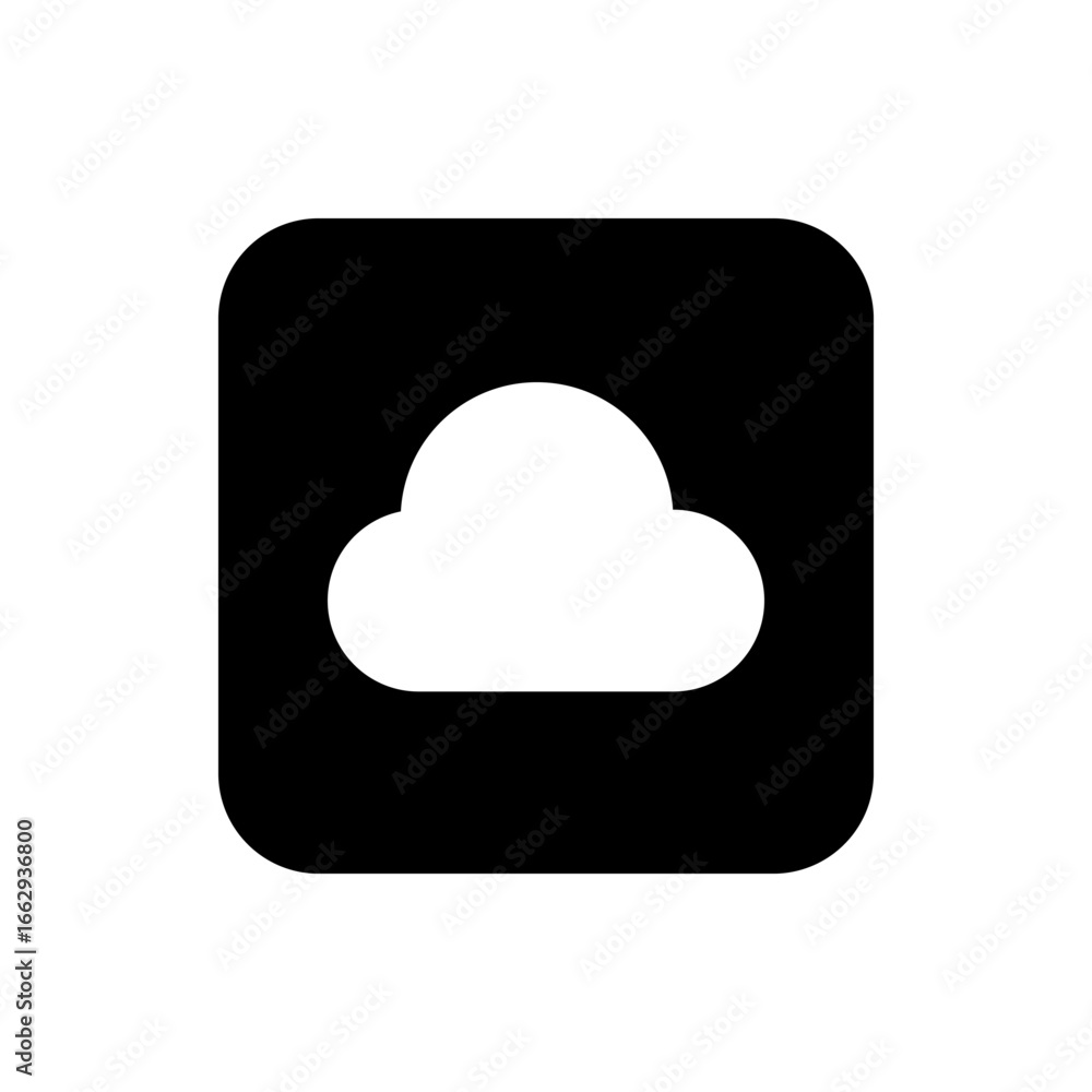 Poster illustration of a white cloud centered within a black rounded square shape on a white background vie