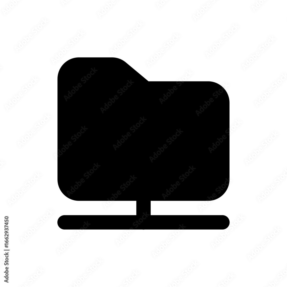Poster a simple black folder icon with rounded edges sitting on a horizontal line representing a file serve