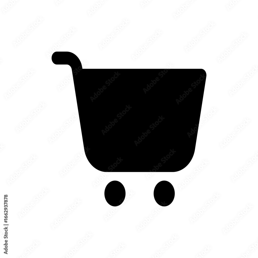 Poster simple black shopping cart icon with handle and two wheels on a white background in a minimalist sty