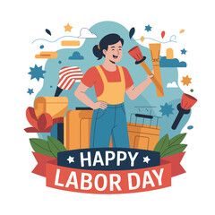 Flat Happy Labor Day illustration background