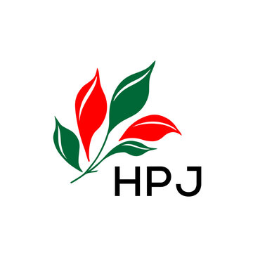 Modern Nature Inspired Logo with Red and Green Leaves, HPJ Later Logo, Abstract Botanical Logo with Elegant Typography , 
