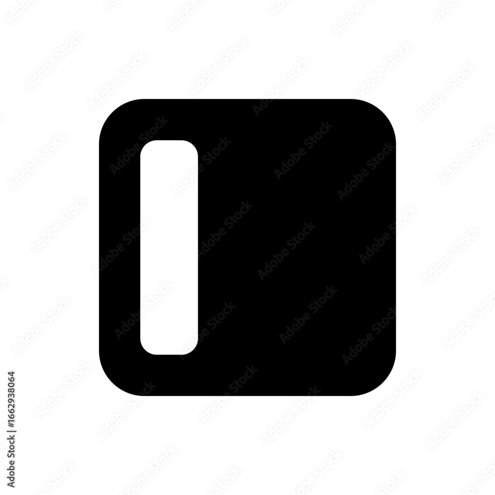 Poster rounded rectangle with a c shaped cutout on the left side in solid black against a white background 
