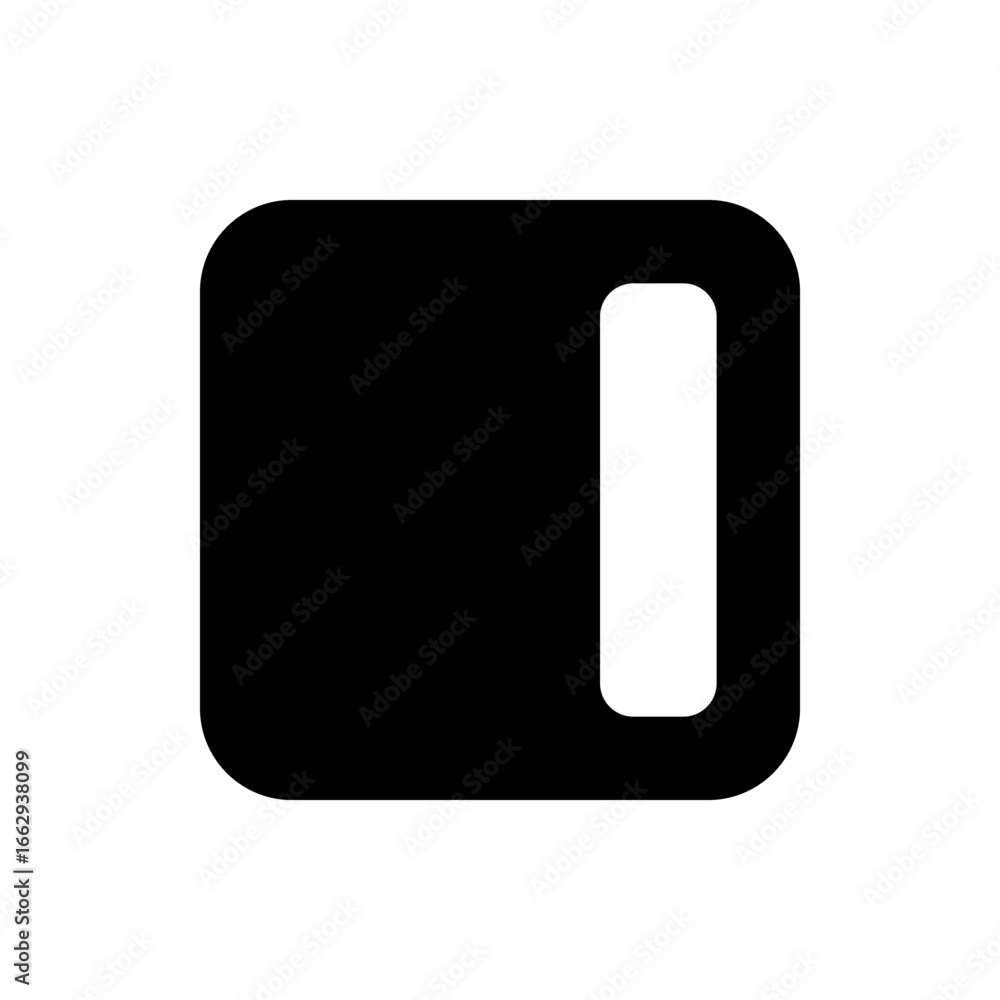 Poster black rounded rectangle shape with a vertical white rectangular cutout on the right side of the imag