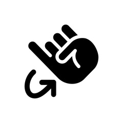 Illustration of a hand with fingers curled and an arrow pointing to the pinky finger in black and white
