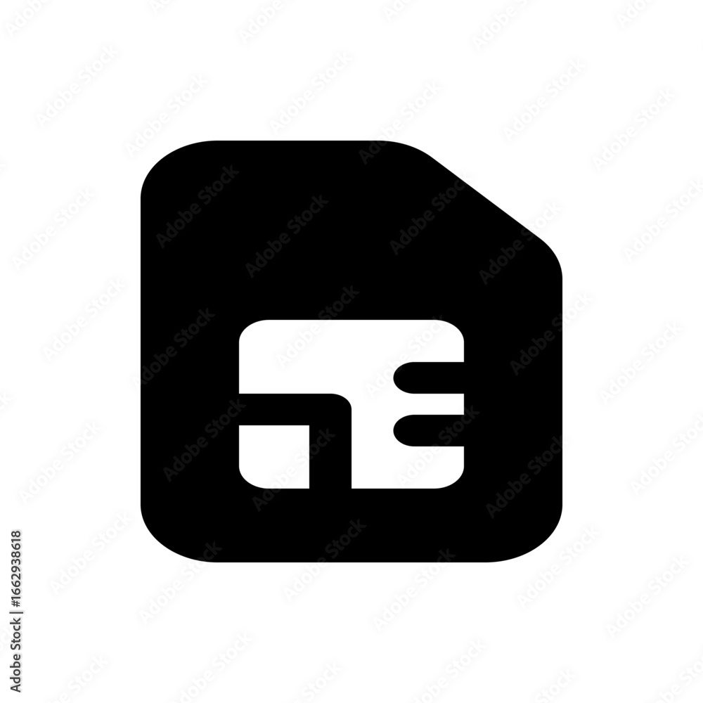 Poster illustration of a black sim card with a white chip design on a white background in simple vector sty