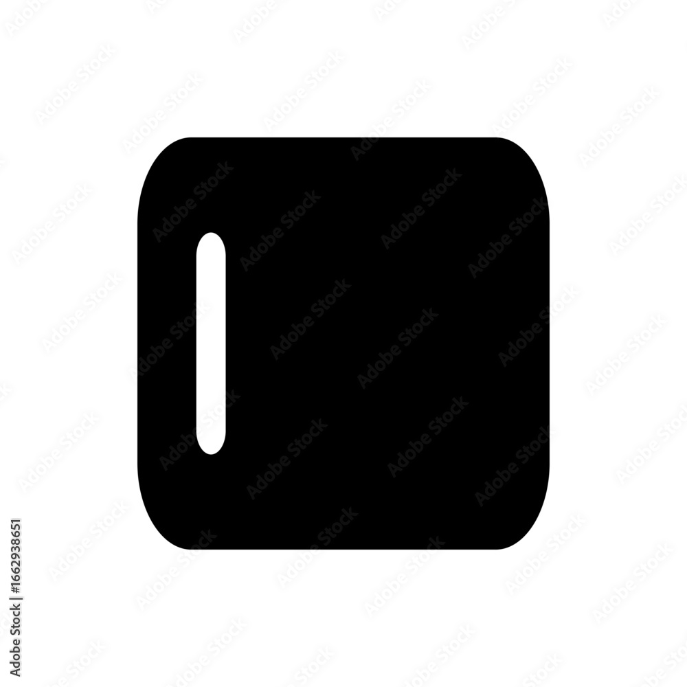 Poster black rounded rectangle with a vertical white slot on the left side and a clean white background vie