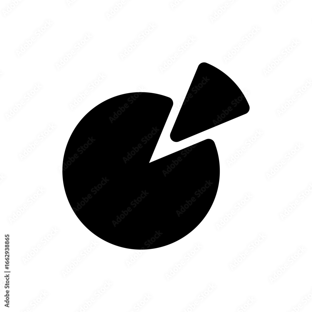 Aufkleber black pie chart with a slice removed showing data representation in a simple graphic illustration st
