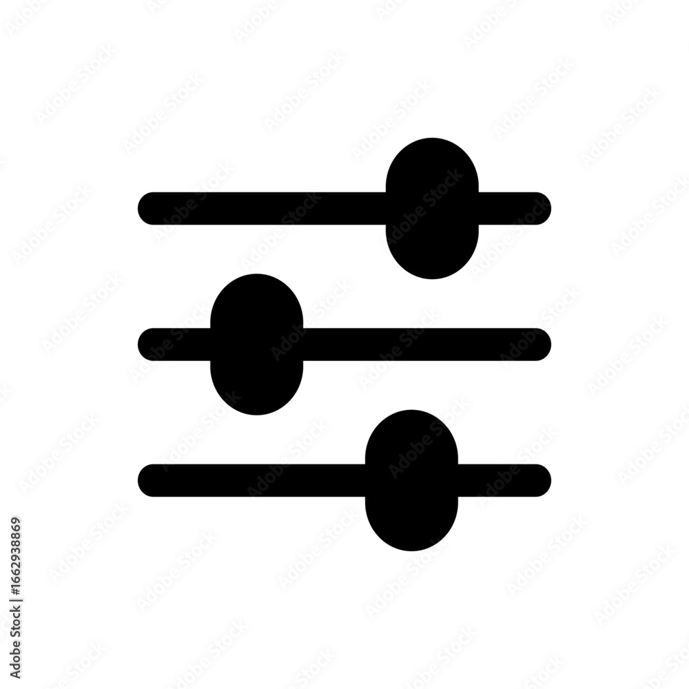 Poster three horizontal black sliders with circular knobs for adjusting settings and preferences displayed 