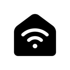 Black house shaped icon with a white wifi symbol inside indicating smart home connectivity and automation