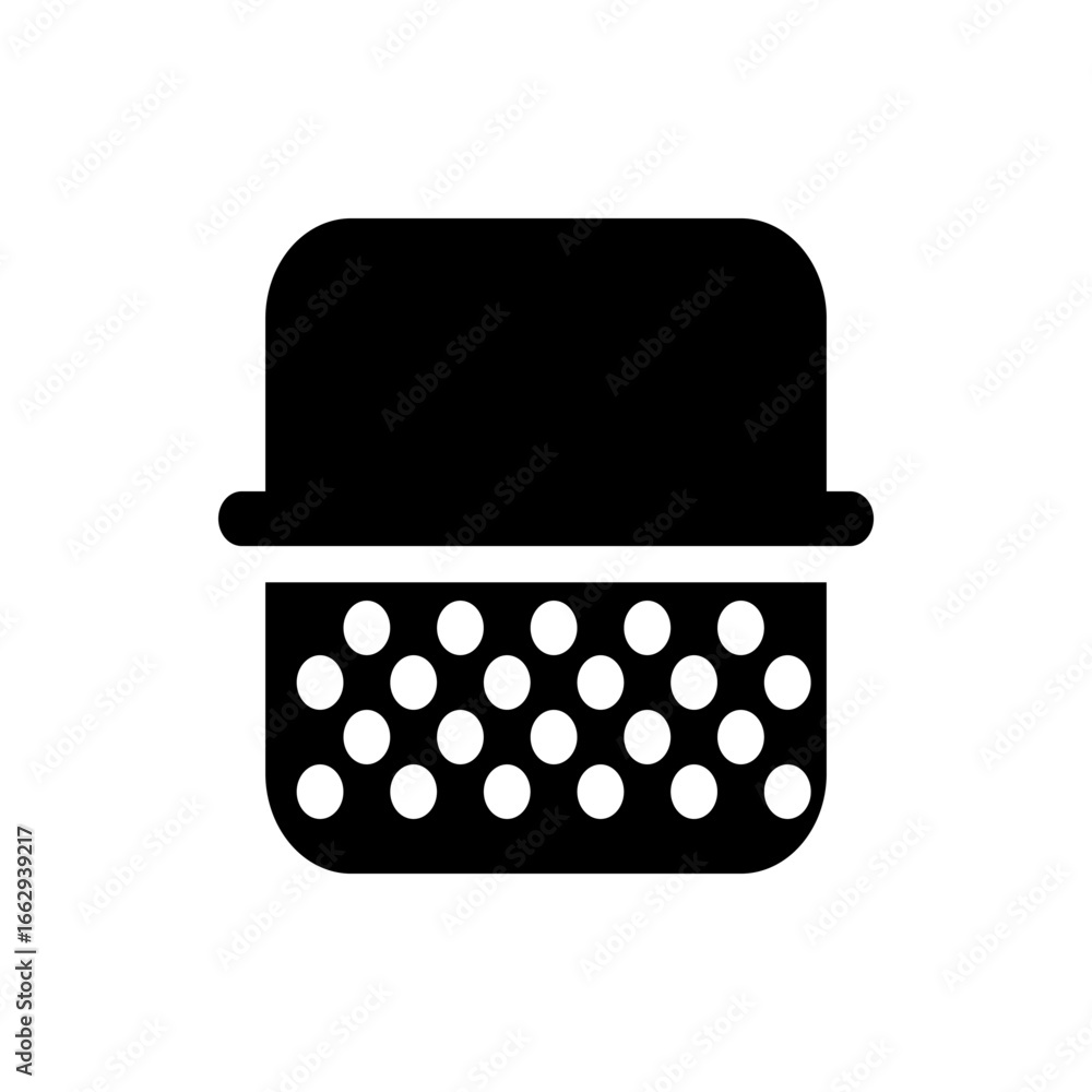 Poster illustration of a black burger with a solid top bun and a bottom bun with white circle pattern desig