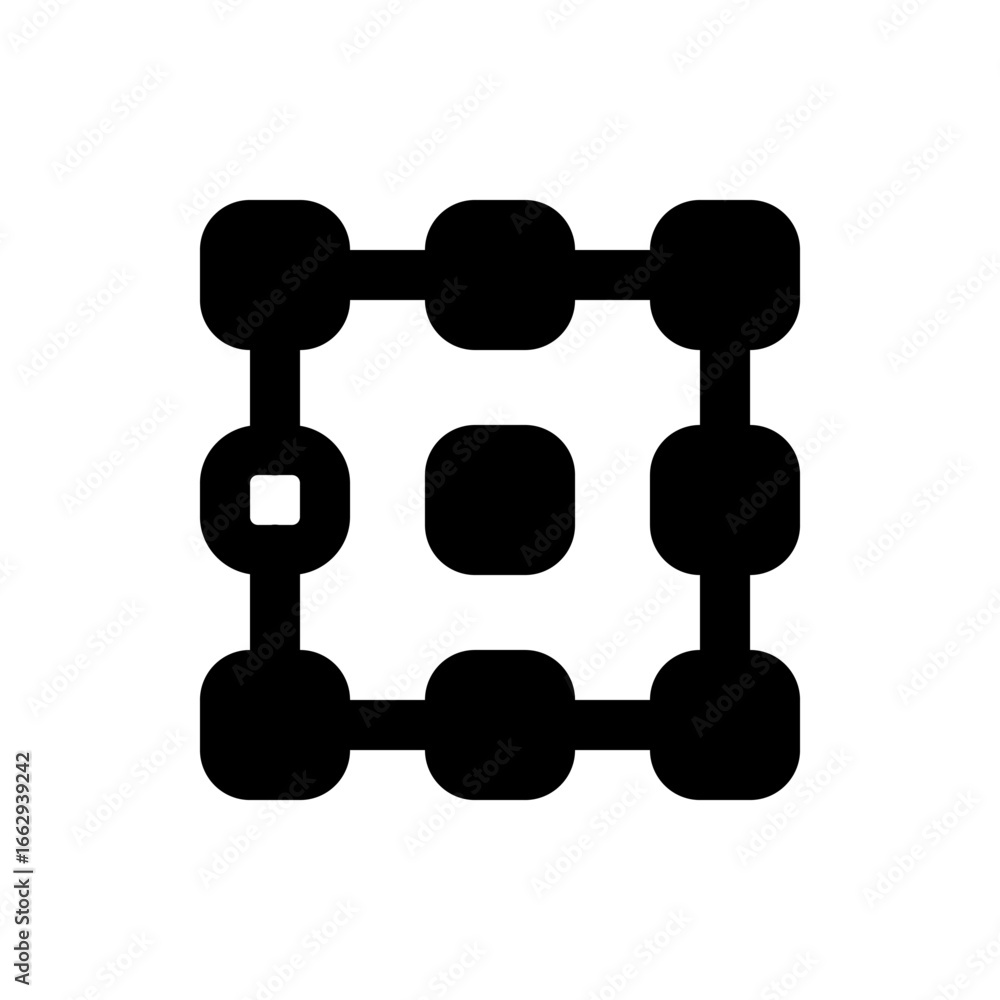 Poster black square grid with rounded corners and a central square on a white background design element