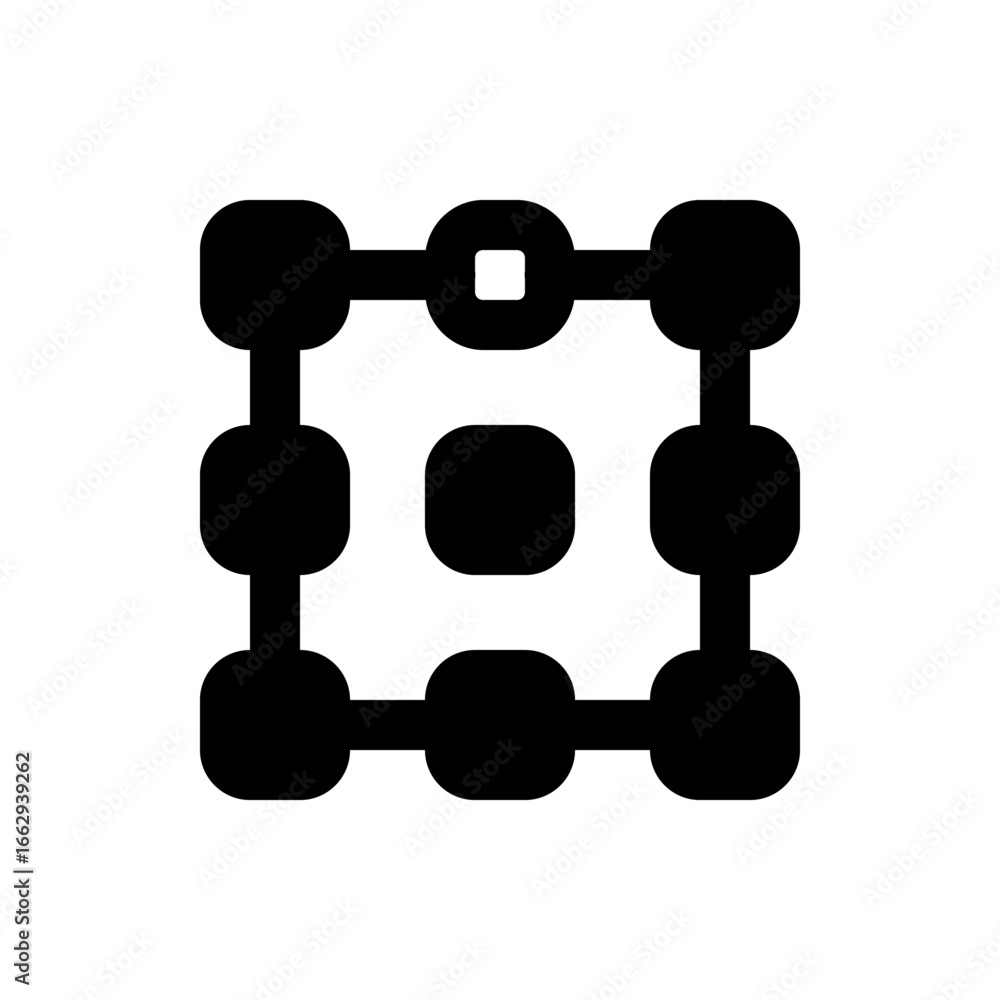 Poster illustration of a nine element grid with rounded corners and black fill on a white background design
