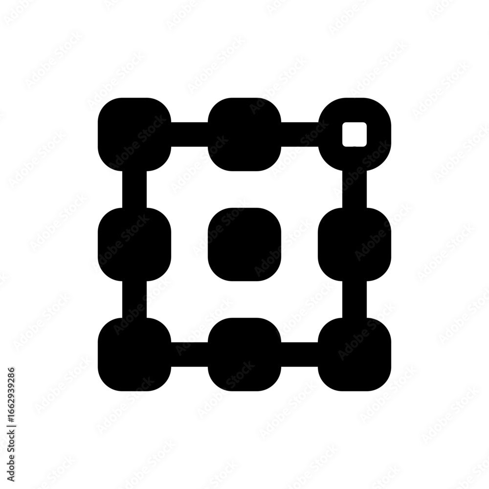 Poster black square grid with rounded corners and a central square and one corner square empty design eleme