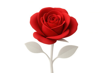 Vibrant red rose blossoming, white-stemmed, digital rendering against transparent backdrop
