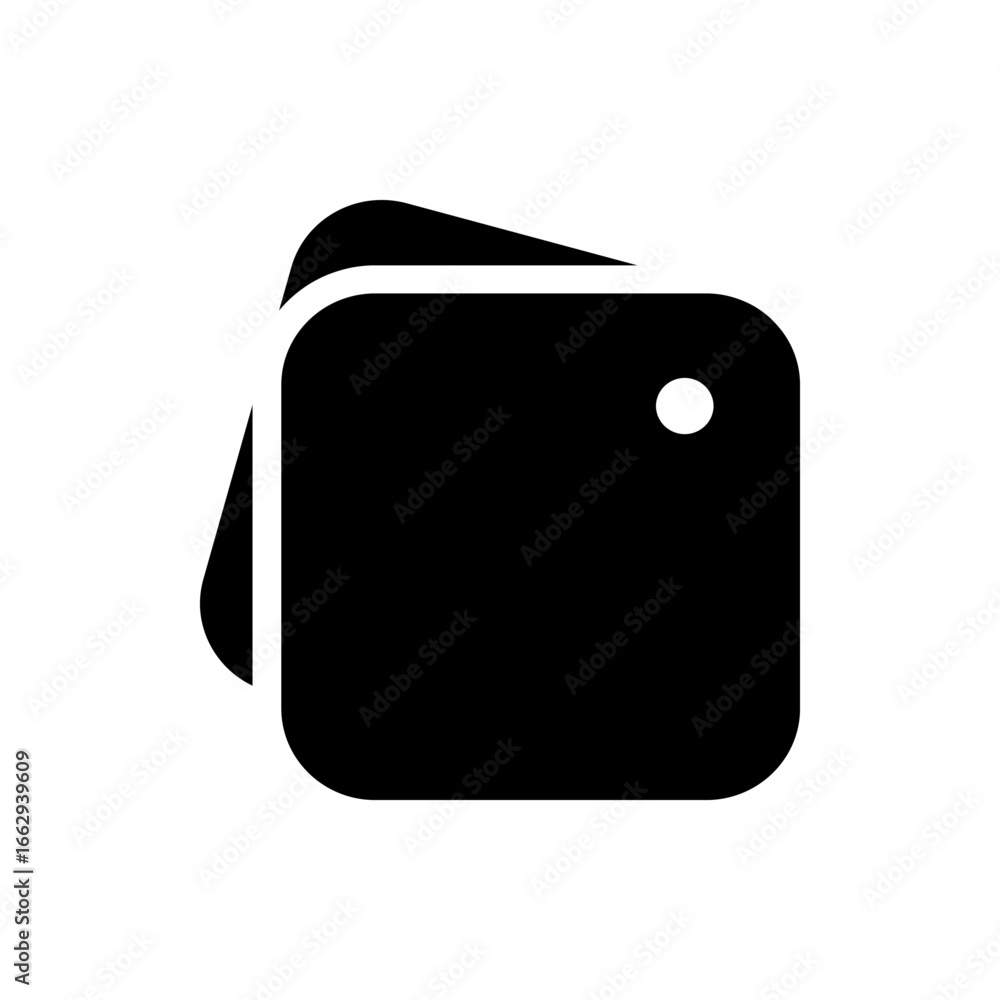 Poster black wallet icon with rounded corners and a white button detail on the upper right side of the wall