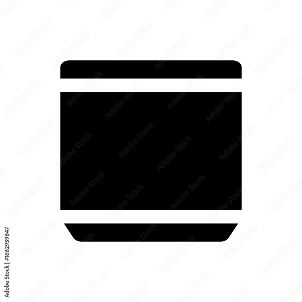 Poster illustration of a black rectangle with rounded corners and a thick line at the bottom edge of the sh