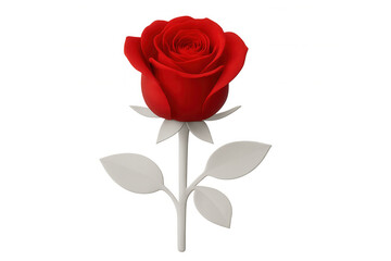 3d rendering of a single red rose with white stem and leaves, isolated on a transparent background, perfect for valentine's day or romantic projects