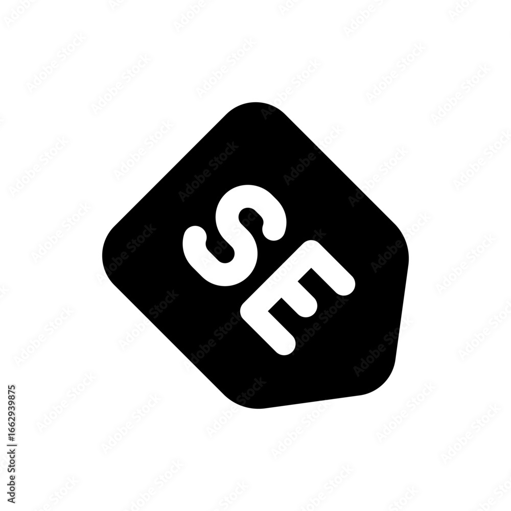 Poster se letters in white on a black rounded rhombus shape rotated slightly on a white background isolated