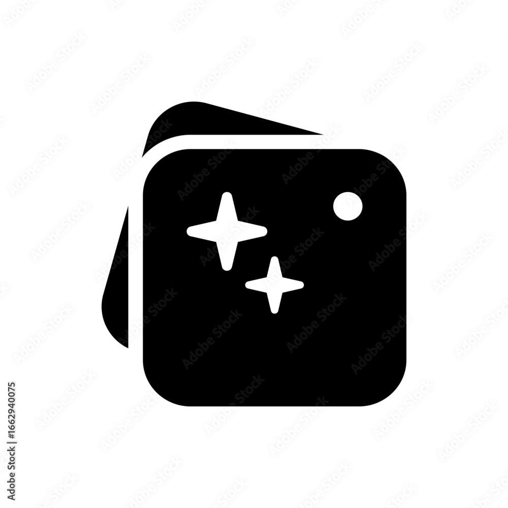 Poster black and white icon of two stacked squares with rounded corners, two stars and a circle on the top 