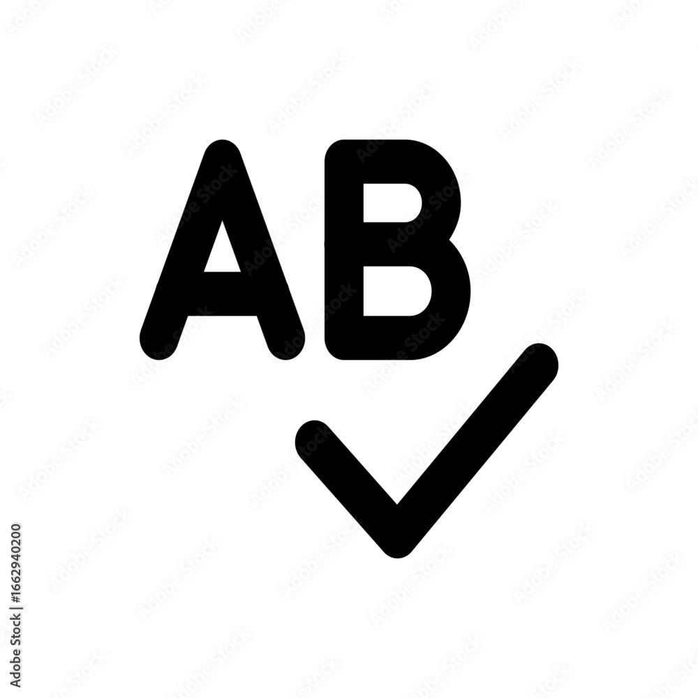 Poster a and b characters displayed above a check mark symbol indicating selection or confirmation process 