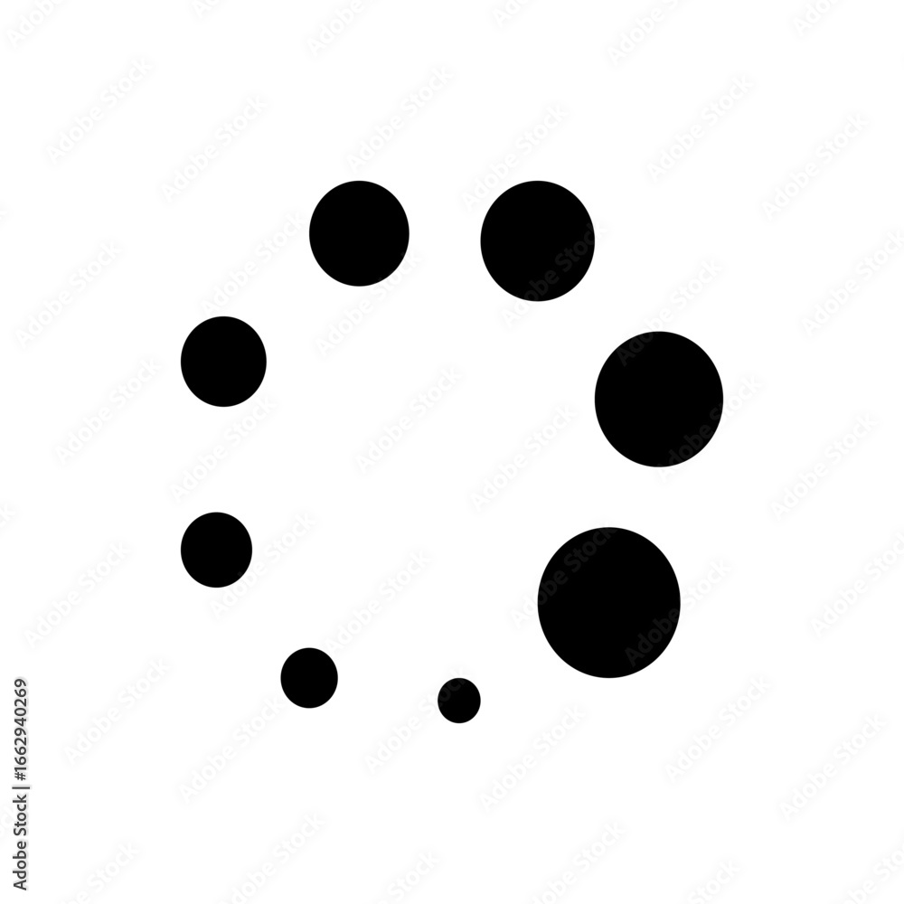 Poster black circles arranged in a semi circular pattern with varying sizes on a white background image vie