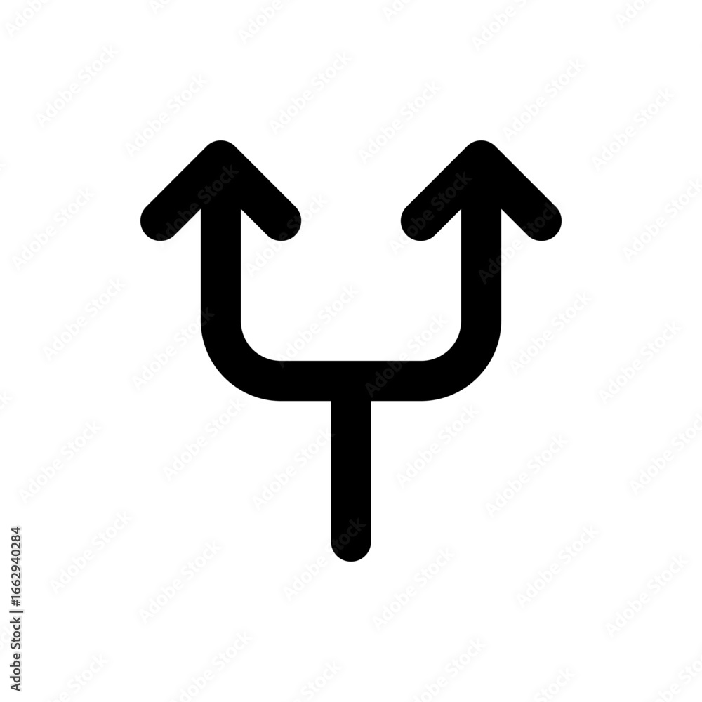 Poster illustration of a black bifurcation arrow pointing upwards with a single stem splitting into two bra