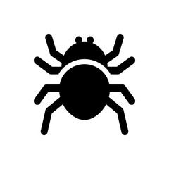 Illustration of a black spider with eight legs and a round body on a white background in simple style