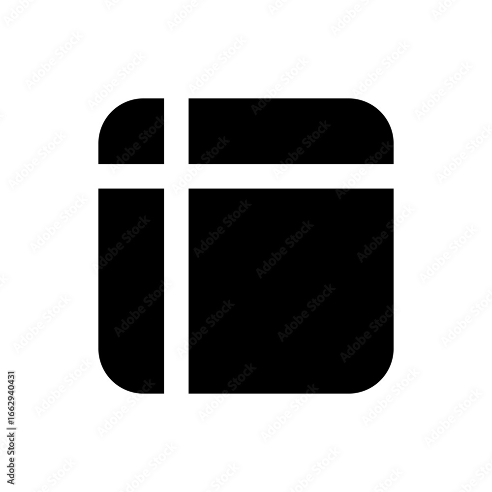 Poster black square with rounded corners and a white cross shape intersecting within the square design elem
