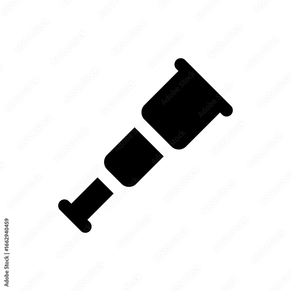 Poster a black silhouette of a telescope with multiple sections and rounded edges on a white background spa
