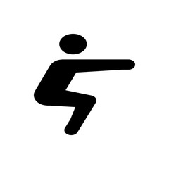 Silhouette of a person squatting with arms extended forward in a fitness or exercise related depiction