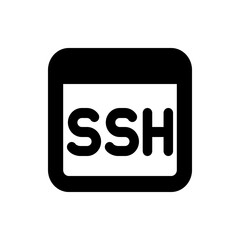 Illustration of a black square with rounded corners containing the letters ssh in a bold sans serif font