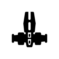 An overhead view of a black and white abstract valve with cylindrical and rectangular shapes present here