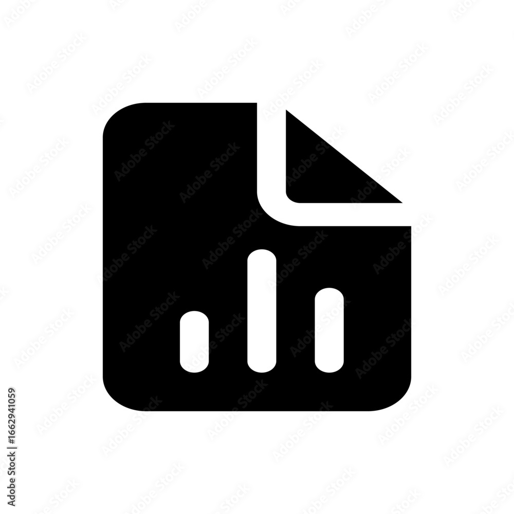 Poster illustration of a black document icon with a folded corner and a white bar graph on a white backgrou