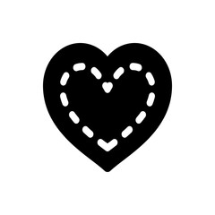 Black heart shape with a dotted white line forming a smaller heart inside on a white background art