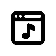 Black square icon with rounded corners containing a music note and three circles at the top left corner