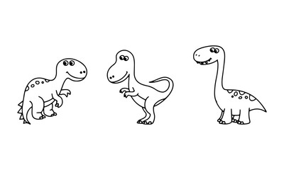 Fun cartoon dinosaurs gathered in a playful setting showcasing friendship and adventure in a simple design