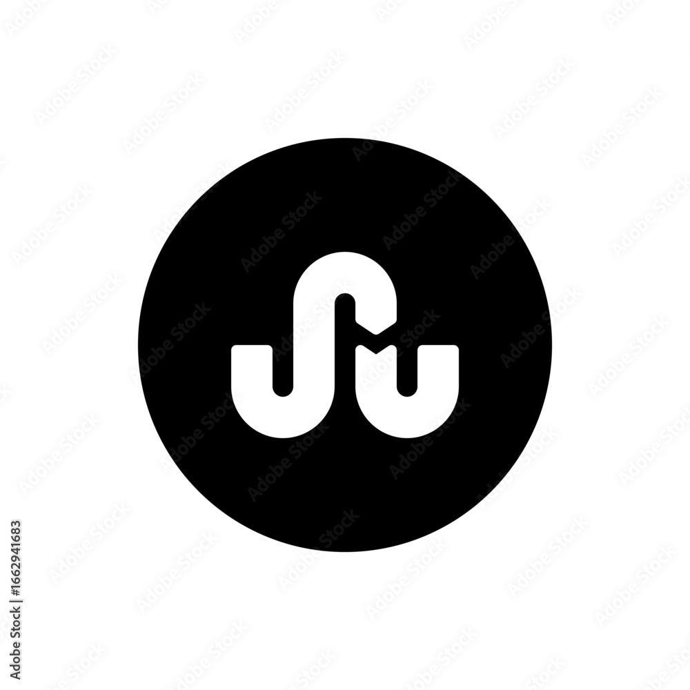 Poster abstract white logo with curved shapes inside a solid black circle on a white background in a simple