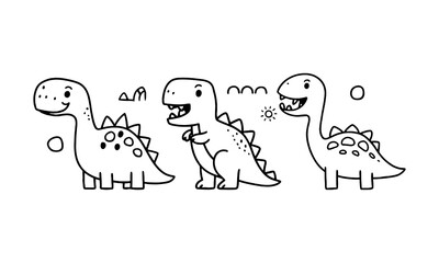 Cute cartoon dinosaurs playing outdoors on a sunny day with vibrant greenery and playful elements around them